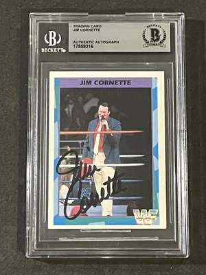 JIM CORNETTE 1995 MERLIN WWF SIGNED AUTOGRAPHED CARD BECKETT BAS AUTHENTIC - Image 1 of 2