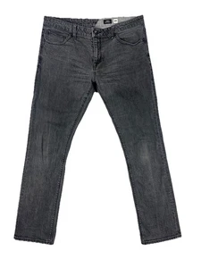 Volcom Vorta Men's Denim Jeans Size 36 Slim Straight Dark Grey Zip Fly Stretch - Picture 1 of 14