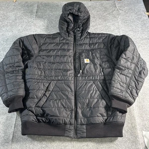 Carhartt Jacket Mens Large Black Hooded Quilted Rain Defender Puffer Full Zip - Picture 1 of 14