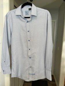 English Laundry Mens Button Down Long Sleeve Blue White Poly Shirt Medium S - Picture 1 of 11