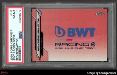 2020 Topps Chrome Formula 1 Red Refractor BWT Racing Point F1 Team Logo /5 PSA 8 - Image 1 of 2