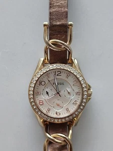 Fossil Riley ES3466 Daydate and Leather Multifunction 10Atm Quartz Women's Watch - Picture 1 of 5