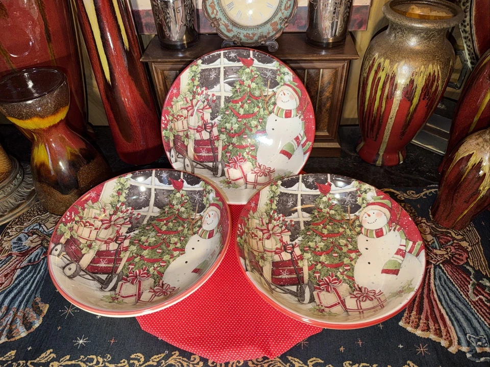 Juego de 3 cuencos para servir muñeco de nieve Susan Winget internacionales certificados de 9,5 pulgadas Foto 1 de 4