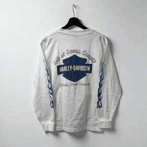 Vintage Harley Davidson T-Shirt Geflammt Langarm Herren Größe: Medium Weiß - Bild 1 von 8