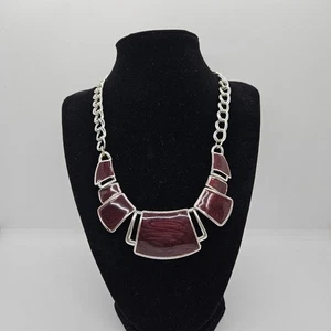 silver tone chain necklace with purplish-brown bib - Picture 1 of 2