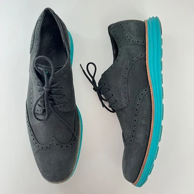 Cole Haan Lunargrand черная замшевая бирюзовая подошва Wigtip Derby размер 14 мужские - Изображение 1 из 4