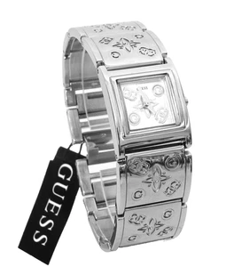 NEW GUESS FANCY LOGO SIGNATURE POLISHED SILVER TONE BRACELET WATCH W10197G1 - Picture 1 of 8