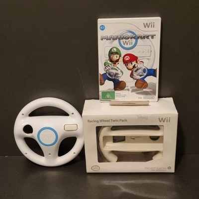 Mario Kart Nintendo Wii Racing Wheel Twin Pack + Steering Wheel Complete PAL VGC - Image 1 of 4