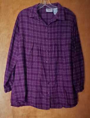 New Addition Maternity Plaid Flannel Button Purple Size M 100% Cotton - Image 1 of 4