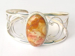 HANDMADE STERLING SILVER GEMSTONE CUFF BRACELET IN JASPER 019 - Picture 1 of 2