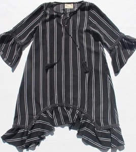 JOYFOLIE Mia Joy ~12~ black ivory striped bell sleeve ruffles BOHO dress - Picture 1 of 7