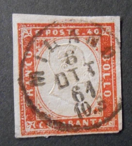 ITALIA ,ITALY 1855-63 Sardegna " Effigie  V.Emanuele II" 40c rosso USED ss 16Da - Imagen 1 de 2