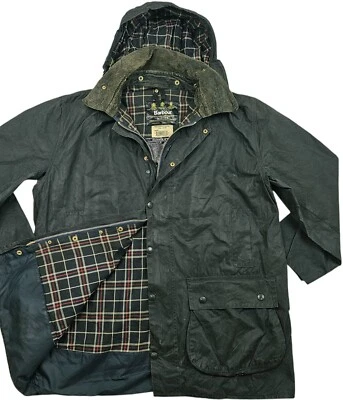 HOT VTG Men's BARBOUR A205 BORDER PARKA HOOD WAXED LINED GRAY COAT Jacket C48 XL - Image 1 of 4