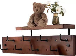 Multi-Functional Wall Mounted Coat Rack Shelf with 8 Metal Hooks, Heavy Duty Sto - Picture 1 of 8