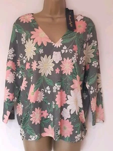 Phase Eight Top Sz 12 New! Lilypad Floral Khaki - Picture 1 of 9