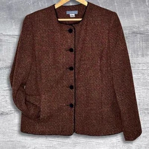 Koret Womens Tweed Blazer Jacket Size 12 Velvet Accents Burgundy Academia Career - Picture 1 of 3