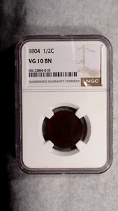 1804 Draped Bust Half Cent NGC VG10 BN 1/2C Penny Coin PRICED TO SELL NOW! - Picture 1 of 3