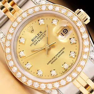 Damen Rolex Datejust 18K Gold Diamant & Stahl Zifferblatt Quickset Uhr - Bild 1 von 8