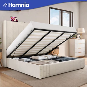 Hydraulic King Size Lift Up Bed Frame with Hidden Under Storage Type C USB Ports - Picture 1 of 12
