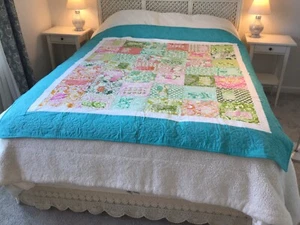 Lovely Folk Art Embroidery Light Quilt Birds Turqouise Floral Brand New 63" x70" - Picture 1 of 24