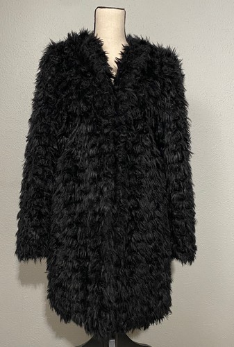 Cappotto lungo Michael Kors nero fuzzy pelliccia sintetica piccolo