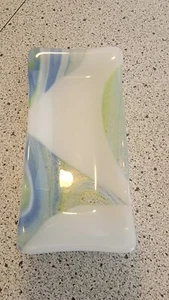 Decorative Art Glass Plate Server- white, blue & green. 8" x 3.75" - Picture 1 of 3