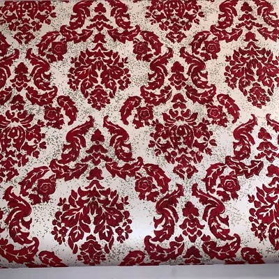 Vintage 1970s Flocked Velvet Wallpaper Partial Roll Red Gold 20.5” Wide - Image 1 of 4