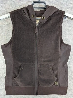 Chaleco polar tallado con volantes para mujer mediano marrón elástico cremallera completa bolsillos con capucha cómodo Foto 1 de 4