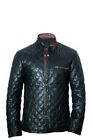 Mens Real Black Leather Quilted Slim Fit Biker Jacket Casual Outwear