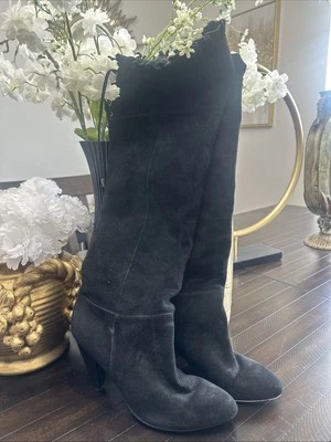 Botas de rodilla para mujer Bcb Generation tacón negro gamuza cuero talla 10B zapatos con cordones Foto 1 de 4