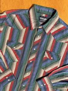 Vintage Wrangler Western Shirt XL Stripe Pearl Snap Cowboy 80s Rodeo USA - Picture 1 of 6