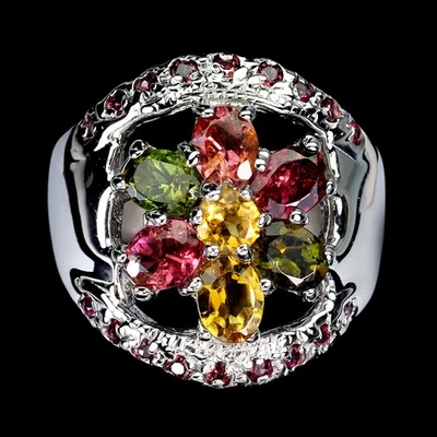Anillo de plata de ley 925 ovalado turmalina citrino rodolita piedras preciosas joyería 8 Foto 1 de 4