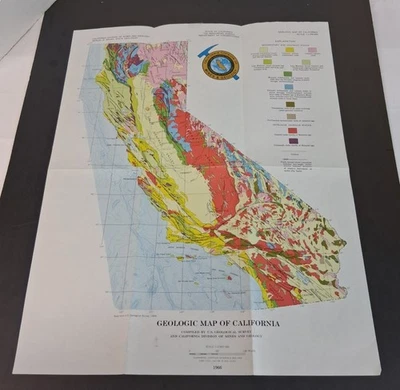 1966 Mapa Geológico de California División de Minas y Geología del Servicio Geológico de los Estados Unidos Foto 1 de 4