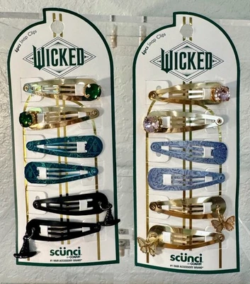 Lote de 2 clips a presión de película malvada (6 piezas cada uno) Scunci de Conair Glinda Elphaba Foto 1 de 4