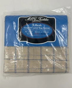 Vintage MCG Textiles Graph 'N Latch Rug Canvas 36"x60" 5-Mesh Blue Grid NIP - Picture 1 of 5
