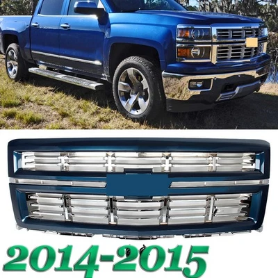 For Chevrolet Silverado 1500 2014-15 Deep Ocean Blue Chrome Front Bumper Grille Foto 1 de 4