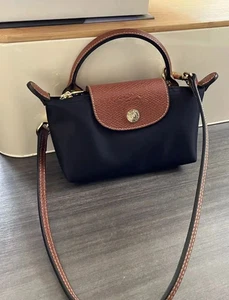 Longchamp Le Pliage XS Black Brown Mini Shoulder Bag Pouch Outlet New - Picture 1 of 7