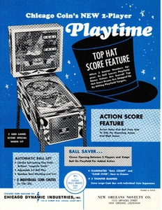 PLAYTIME Original Promo Pinball Flyer MONEDA CHICAGO 1968 Folleto Anuncio Slick - Imagen 1 de 1