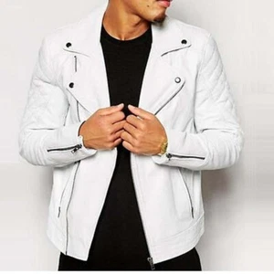 Soft Lambskin White Leather jacket for Men Leather Biker Jacket Gift for Mens - Picture 1 of 5