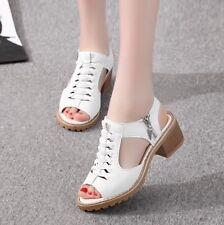Women's hollow thick heel open toe casual shoes slingback sandals side zipper
