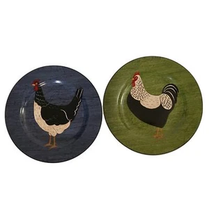 Juego de 2 gallinas Warren Kimble “Country Quartet”, 8” platos de gres de Sakura - Imagen 1 de 6