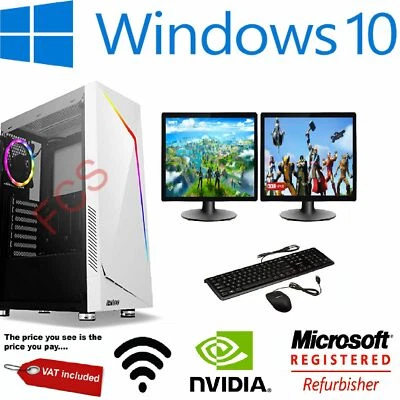 Gaming PC Bundle Intel Quad Core 8GB 1TB Windows 10 GT710 DUAL SCREEN Budget  - Image 1 of 4