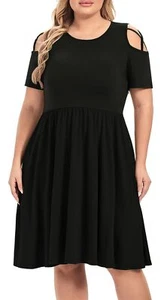 Women's Plus Size Summer Dresses Short Sleeve Cold Shoulder Casual A-line Swi... - Picture 1 of 6