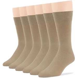 Men's Cotton 6 Pack Dress Business Comfy Big &Tall Crew Socks XLarge 13-15 Khaki - Picture 1 of 6