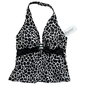 NWT Miraclesuit Tankini Top Swimsuit Swim Top Black White Animal Print size 12 - Picture 1 of 10