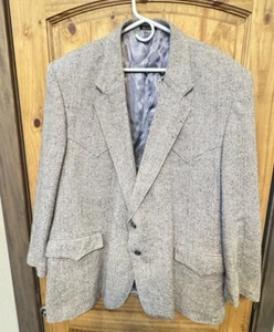 Vintage Circle S Men’s Grey Tweed Western Blazer Rockabilly Cowboy Silk Size 50R - Picture 1 of 5