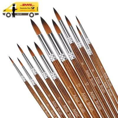 YIWU HAOFENG 12 Pinsel Set Pinselset extra fein Pinsel Acryl Aquarell Modellbau braun