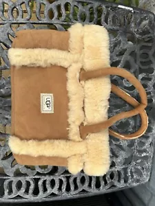 Ugg Australia Suede Leather Shearling Sherpa Bag Sheepskin - Picture 1 of 7