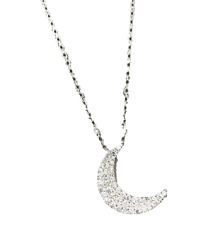 14k White Gold Diamond Crescent Moon Pendant Necklace