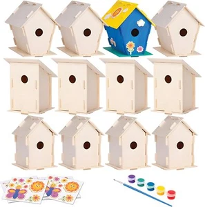 12 Wooden Birdhouses Kit, DIY Birdhouses for Kids and Adults, Pack of 12 - Picture 1 of 7